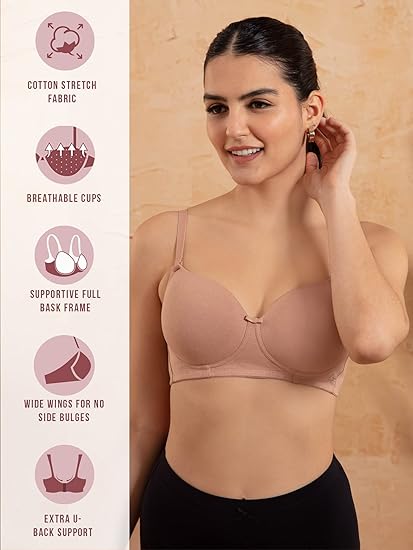 NYKD Women’s Cotton Lightly Padded Wire-Free Full Coverage T-Shirt Bra